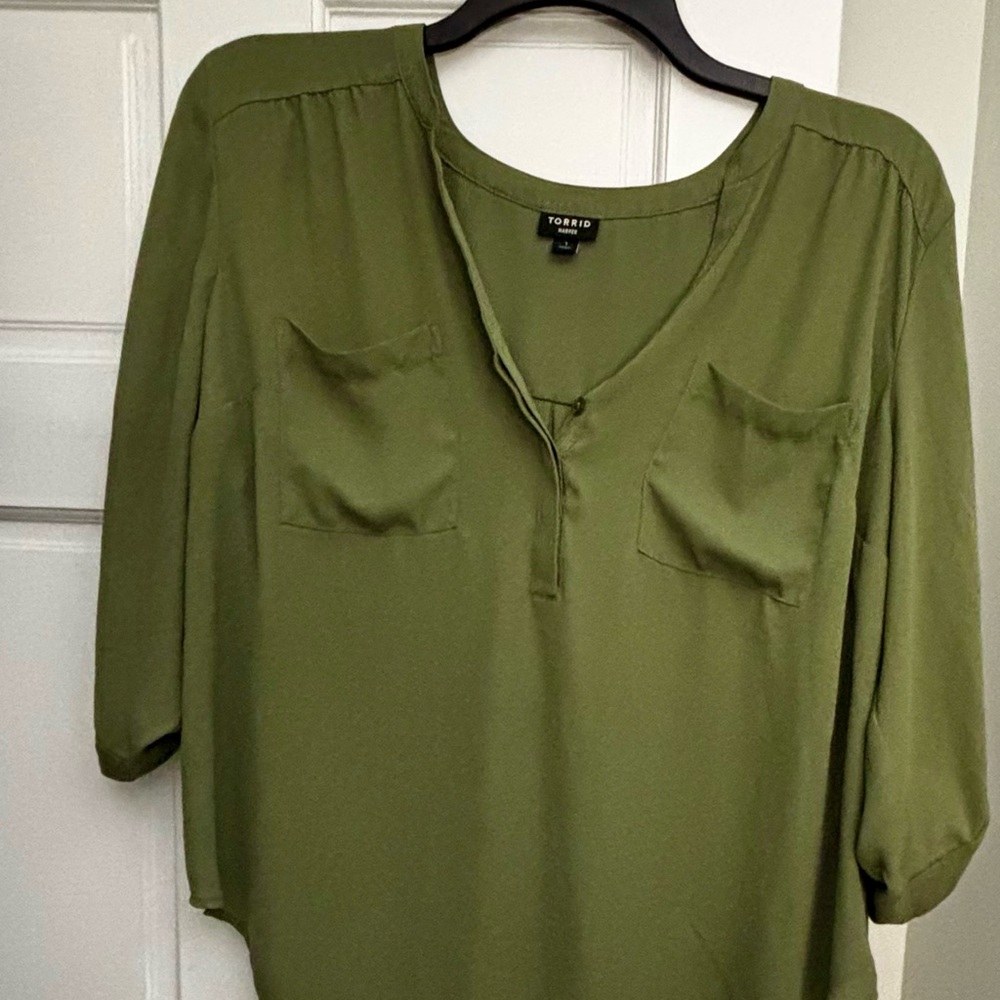 Torrid Sage Green V-Neck Blouse